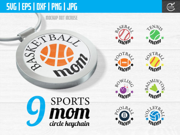 Keychain Sports Mom Circles Pattern for Crafts and Graphics
