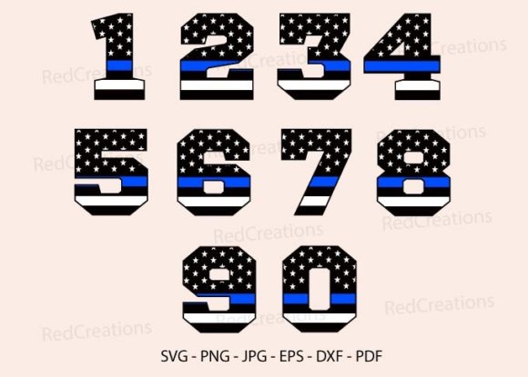Thin Blue Line Numbers Svg for Crafts and Graphics